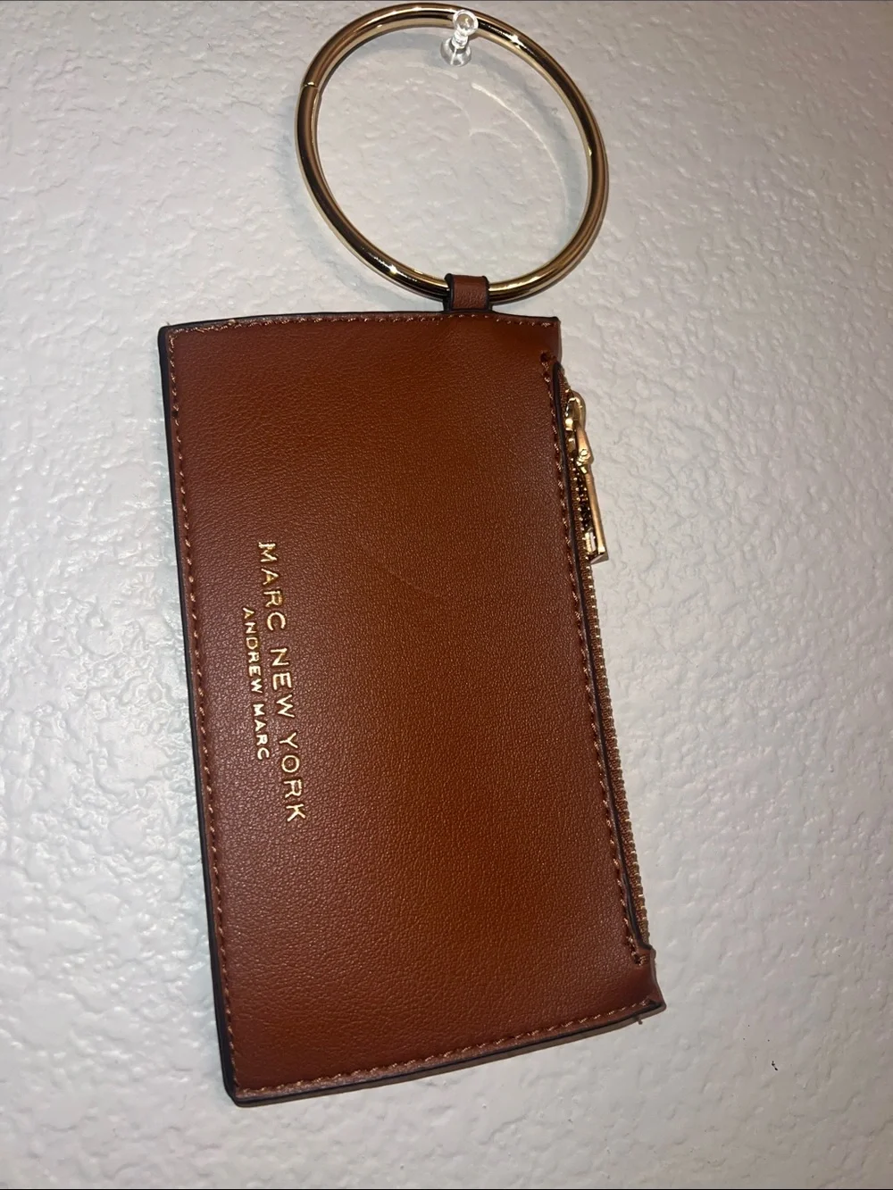 Marc New York Tan Leather Zip Card Holder Key Ring